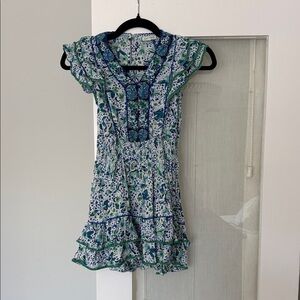 Poupette St. Barth Blue and Green Ruffle Dress